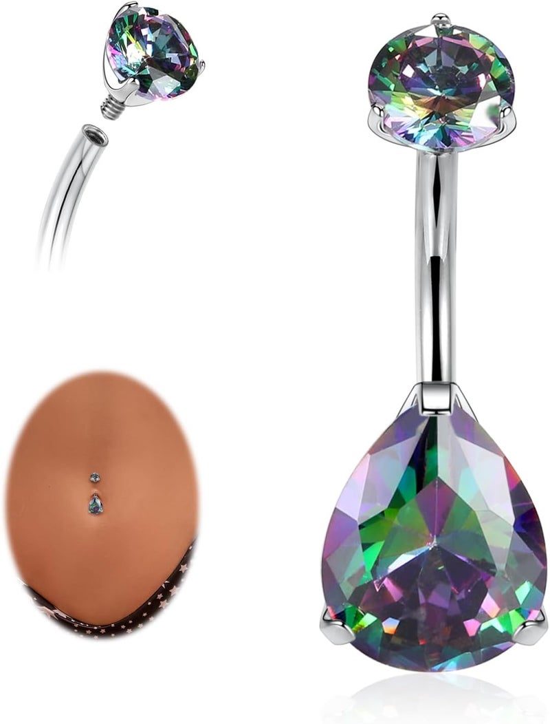 AROWRO Store Gold Belly Button Ring G23 Titanium Hypoallergenic 14G belly ring for Women Men Teardrop Navel Piercing Jewelry 10mm Barbell With Cubic Zircon - Image 1